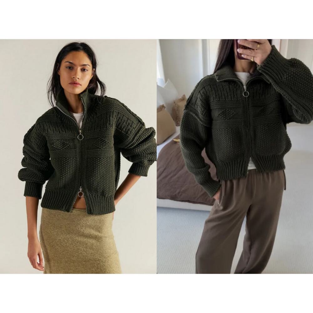 Free People‎ Lil Lad Cardigan Knit Sweater Black Zip Up Size XS